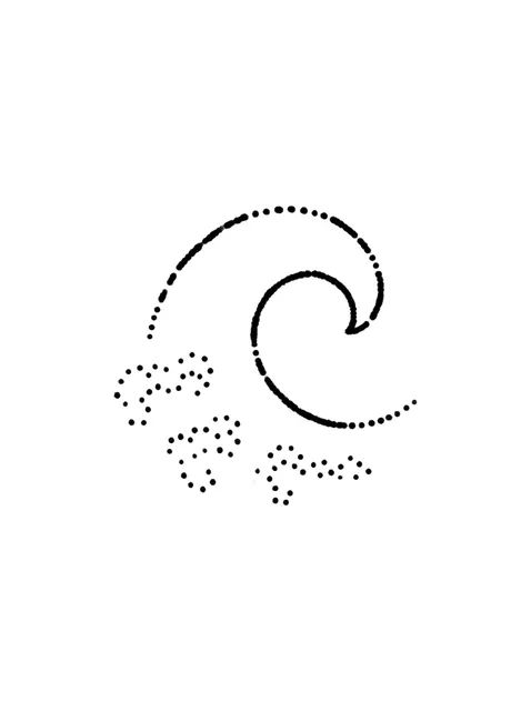 Black and grey stick and poke wave tattoo design