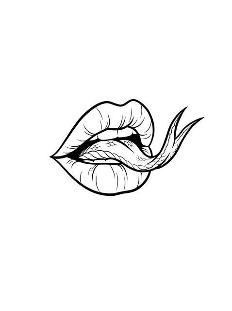 Black and grey surreal lips tattoo design: the mouth and curls upward to the right