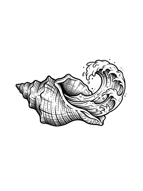 Black and grey surreal ocean and wave tattoo design