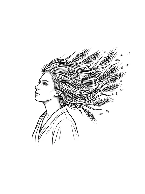 Diseño de tatuaje de virgo y el retrato de una mujer de estilo surrealista en negro y gris