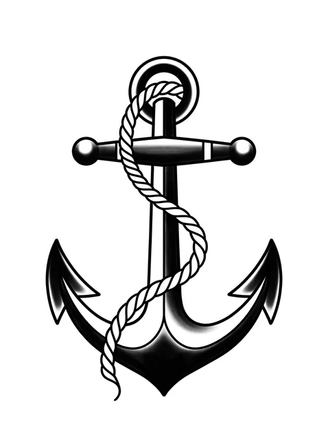 Black and grey traditional anchor tattoo design
