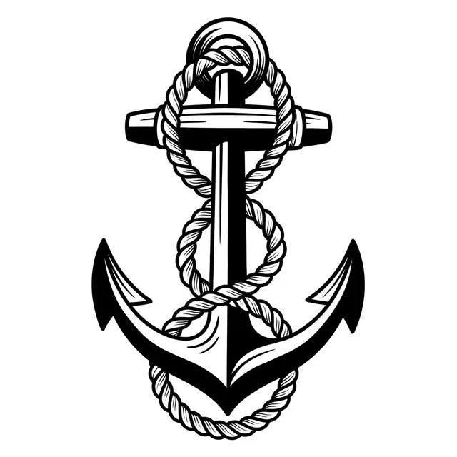 Black and white traditional anchor tattoo design