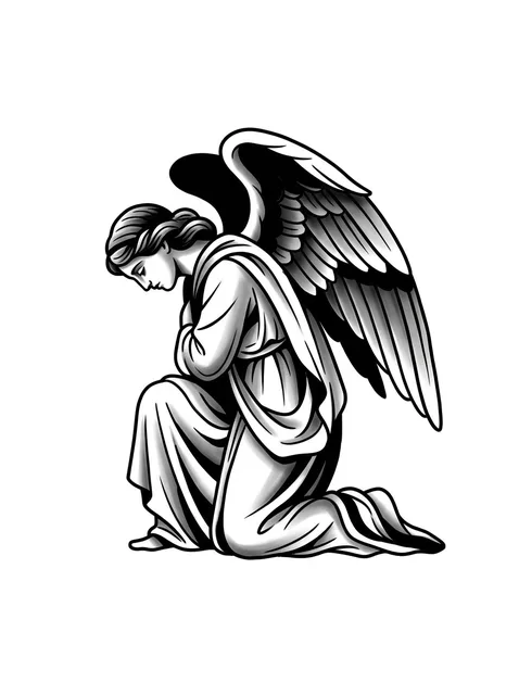 traditional Angel tattoo design, black and grey