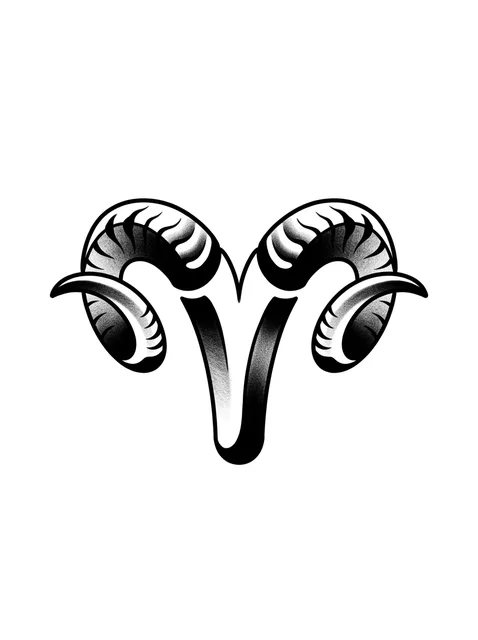 Black and grey traditional aries tattoo design: the Aries zodiac symbol