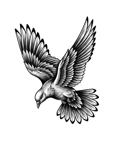 Black and grey traditional bird tattoo design: a dove in flight