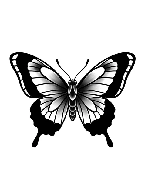 Black and grey traditional butterfly tattoo design