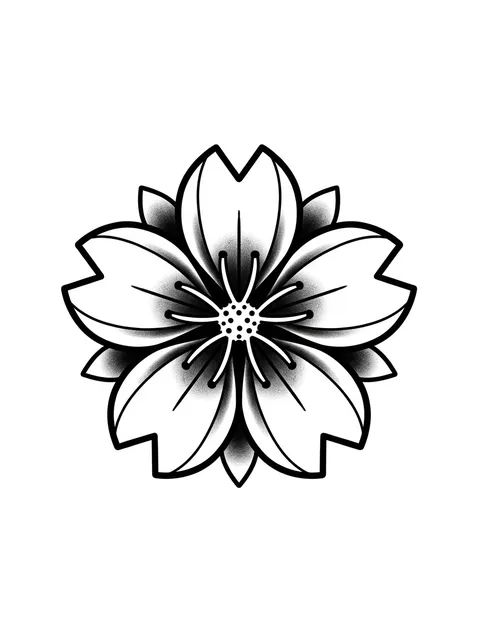 traditional Cherry Blossom tattoo design, black and grey