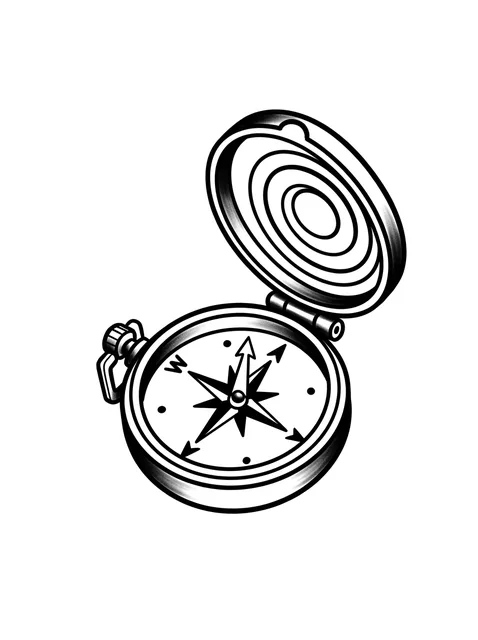 Black and grey traditional compass tattoo design: an open pocket compass