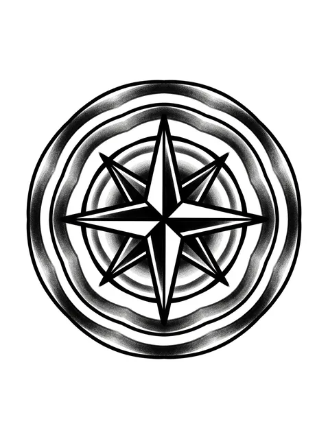 Black and grey traditional compass tattoo design
