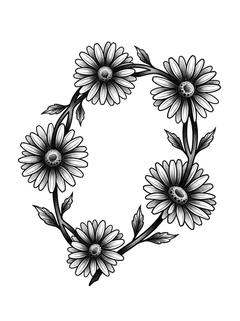 Black and grey traditional daisy and flower tattoo design