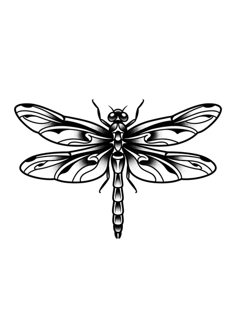 Black and grey traditional dragonfly tattoo design