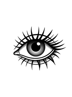 Black and grey traditional eye tattoo design: a stylized eye with prominent eyelashes