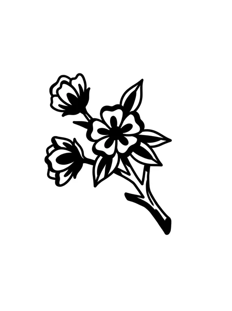 Black and grey traditional flower and leaf tattoo design