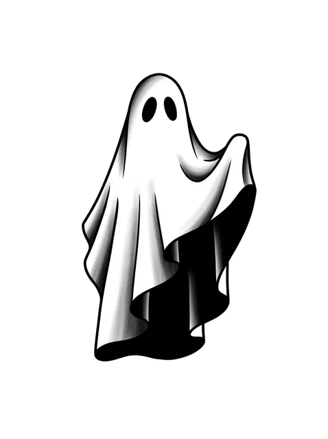 Black and grey traditional ghost tattoo design: a classic ghost figure