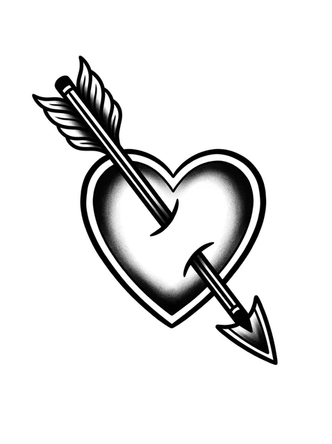 Black and grey traditional heart and arrow tattoo design: a heart pierced by an arrow