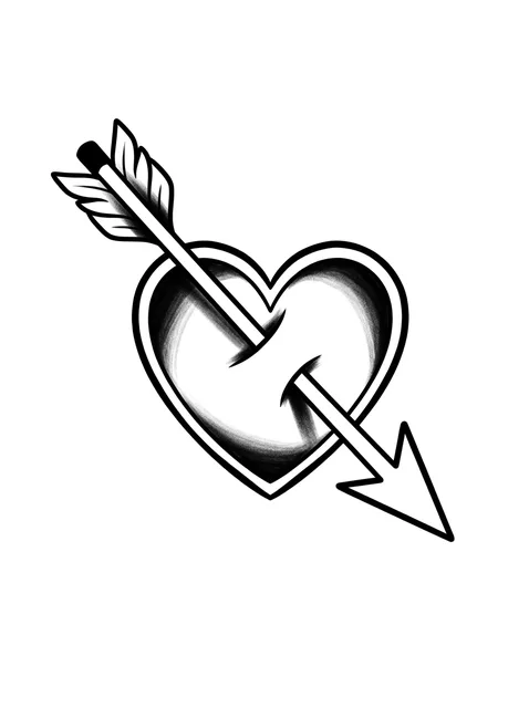 Black and grey traditional heart and arrow tattoo design: a heart pierced by an arrow