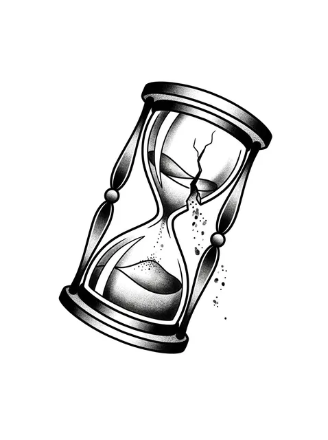 Black and grey traditional hourglass tattoo design: a broken hourglass