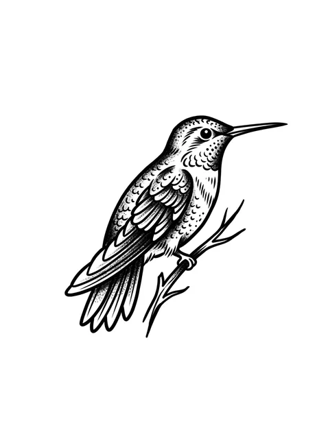 Black and white traditional bird and hummingbird tattoo design