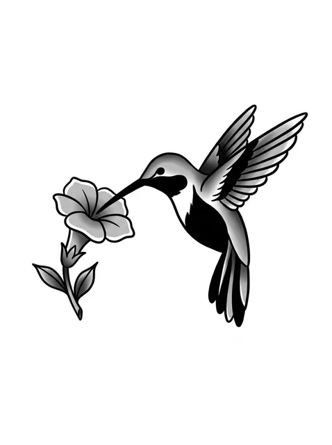 traditional Hummingbird tattoo design, black and grey