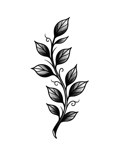 Black and grey traditional vine and leaf tattoo design