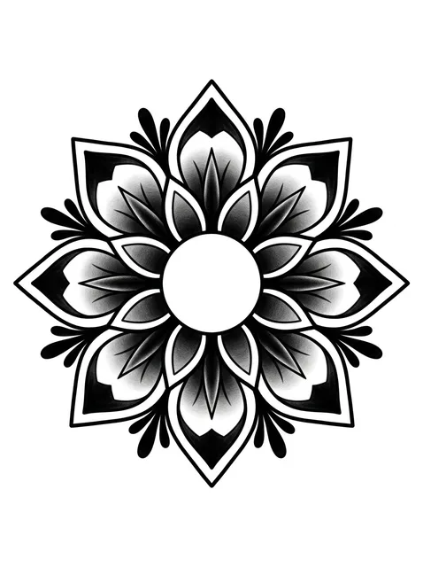 Black and grey traditional mandala and flower tattoo design