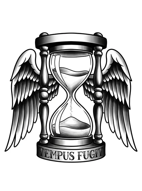 Black and grey traditional memento mori and hourglass tattoo design