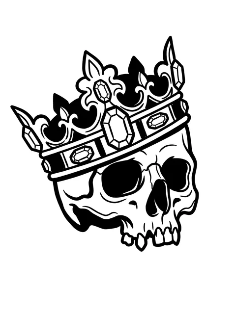 Black and grey traditional crown and memento mori tattoo design: a skull wearing a jeweled crown
