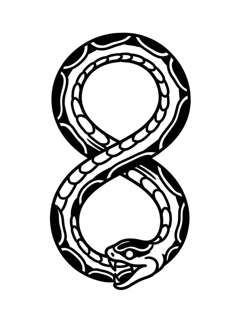 Black and grey traditional ouroboros and snake tattoo design