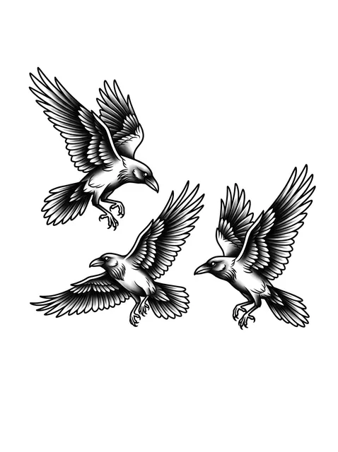 Black and grey traditional bird and raven tattoo design