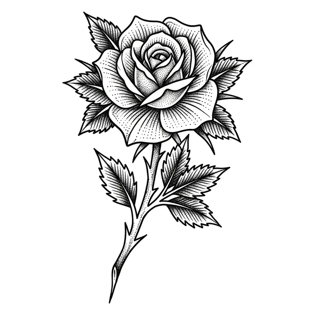 Black and white traditional rose and flower tattoo design