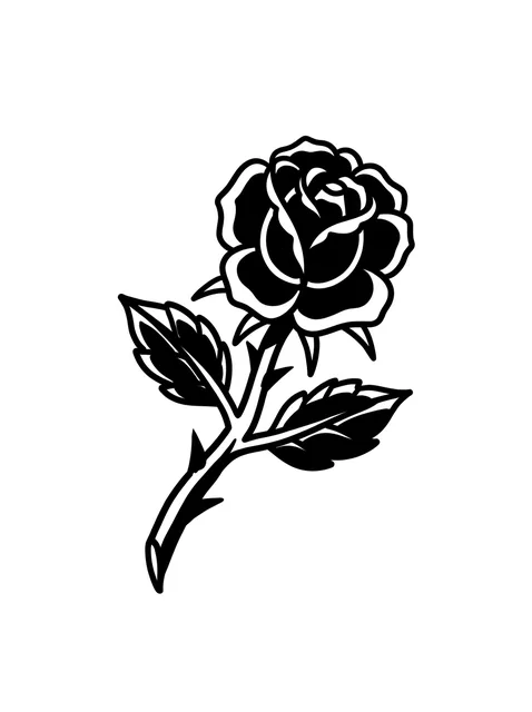 Black and grey traditional rose and leaf tattoo design