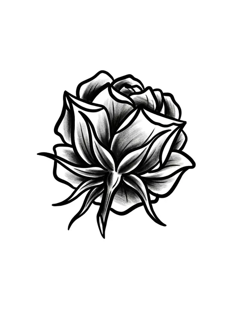 Black and grey traditional rose tattoo design