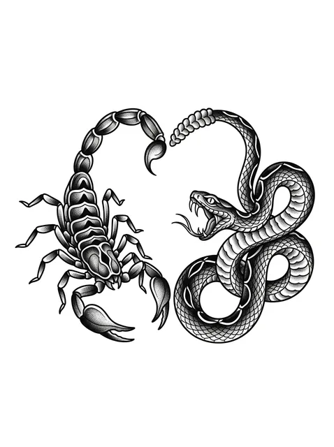 Black and grey traditional scorpion and snake tattoo design