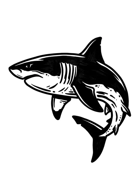Black and grey traditional shark tattoo design: a great white shark in mid-swim