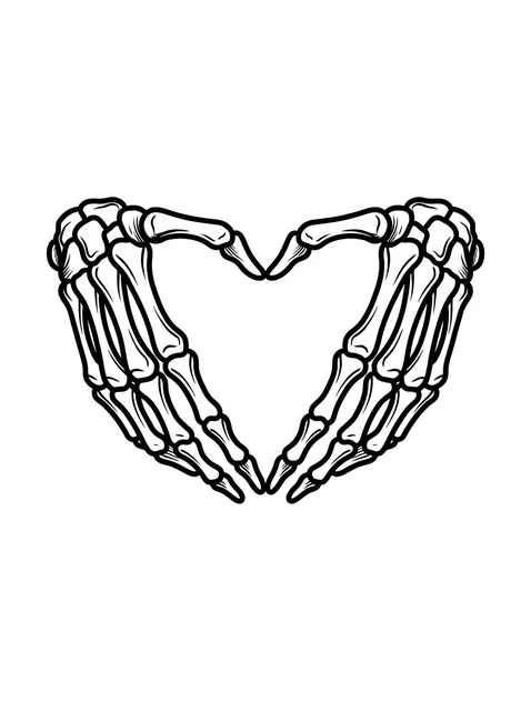 Black and grey traditional skeleton hand and heart tattoo design
