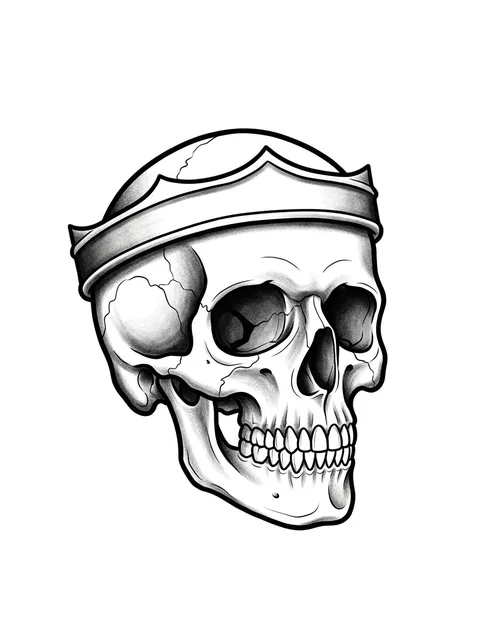 Black and grey traditional crown and skull tattoo design: a skull wearing a crown