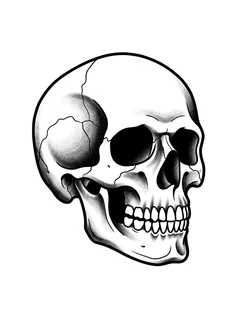Black and grey traditional skull tattoo design: a human skull