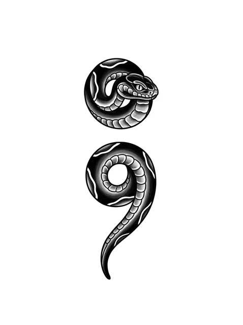 Black and grey traditional semicolon and snake tattoo design