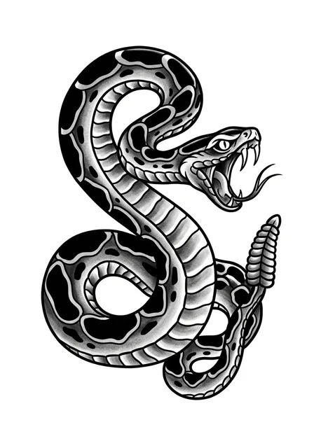 Black and grey traditional snake tattoo design