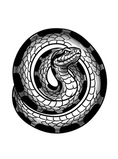 Black and grey traditional snake tattoo design: a coiled snake