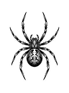 Black and grey traditional spider tattoo design: a detailed body and legs with bold outlines