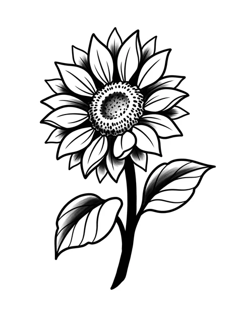 Black and grey traditional sunflower and flower tattoo design