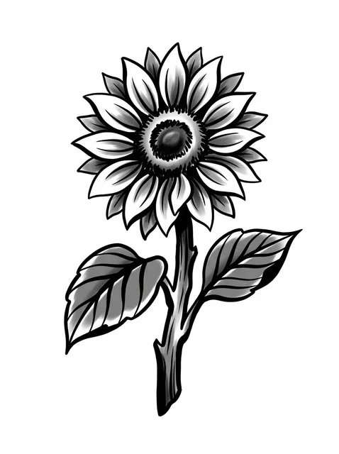 Black and grey traditional sunflower and flower tattoo design