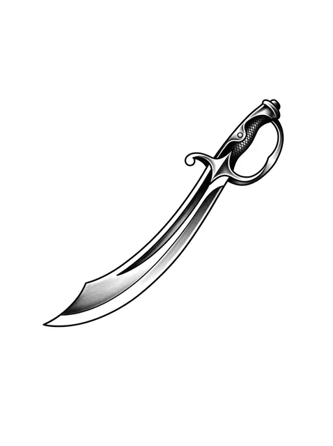 Black and grey traditional sword tattoo design: a curved sword or scimitar