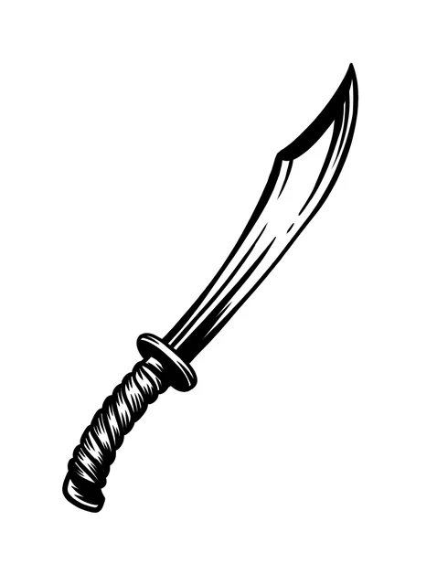 Black and white traditional sword tattoo design: a curved sword
