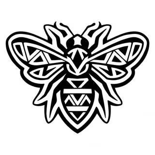 Black and white tribal bee tattoo design