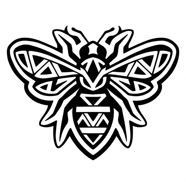 Black and white tribal bee tattoo design