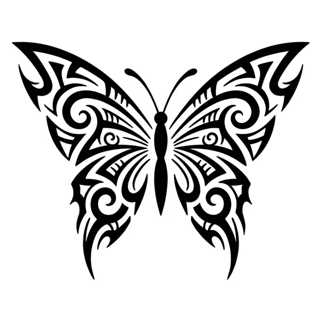 Black and white tribal butterfly tattoo design