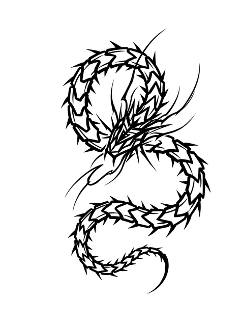 Black and white tribal dragon and snake tattoo design