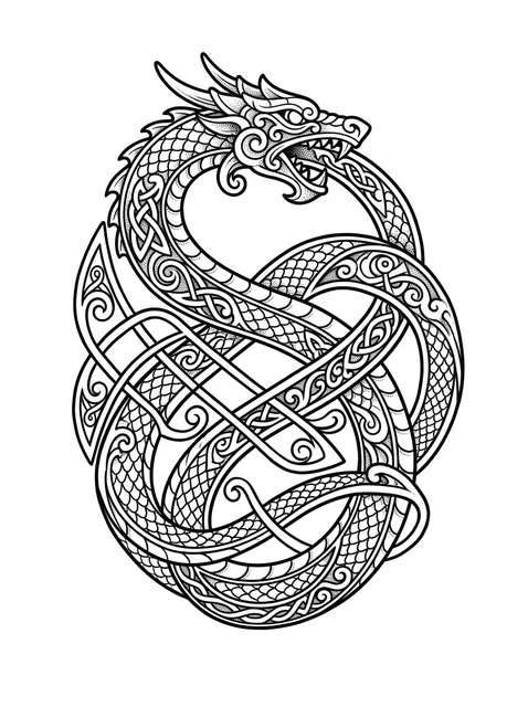 Black and white tribal dragon tattoo design: a Celtic knot dragon